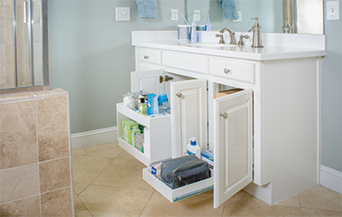 Bathroom shelves.