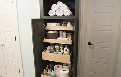 Bathroom pull0out shelves.