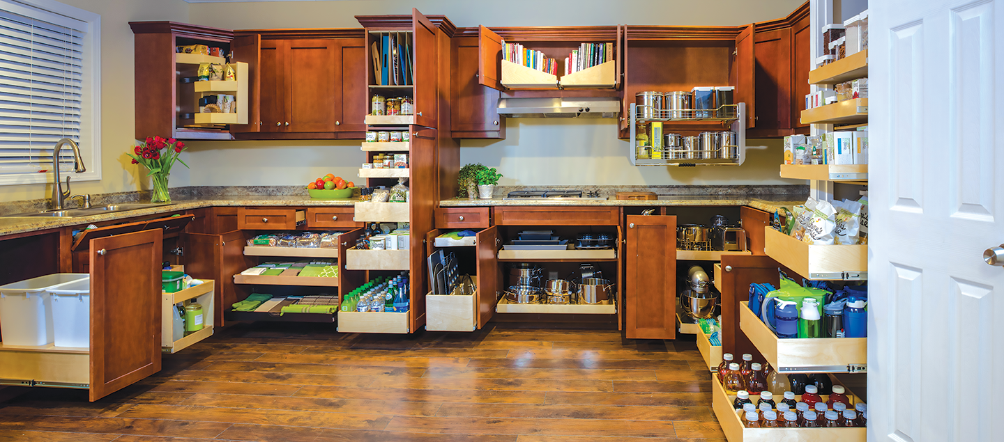 Kitchen pantry shelves.