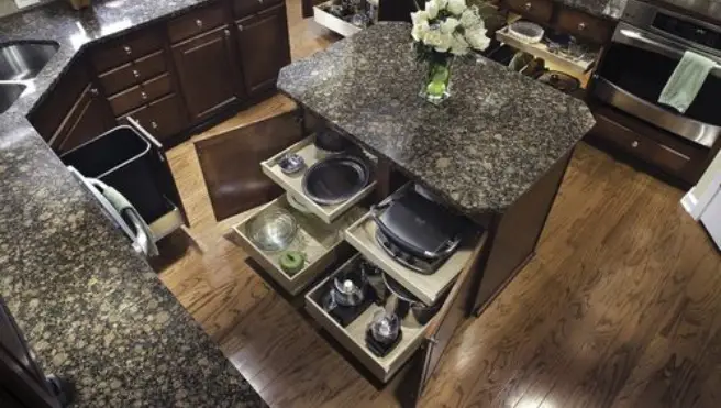 Pull Out drawers in a kitchen.