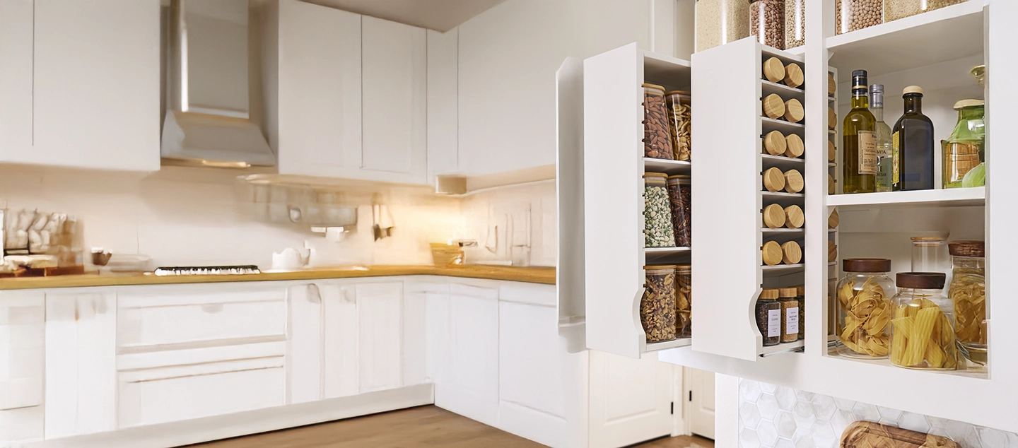 Pull out cabinet with spices.