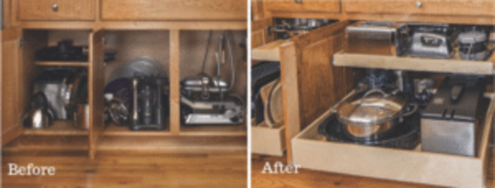 Kitchen cabinet organization before and after