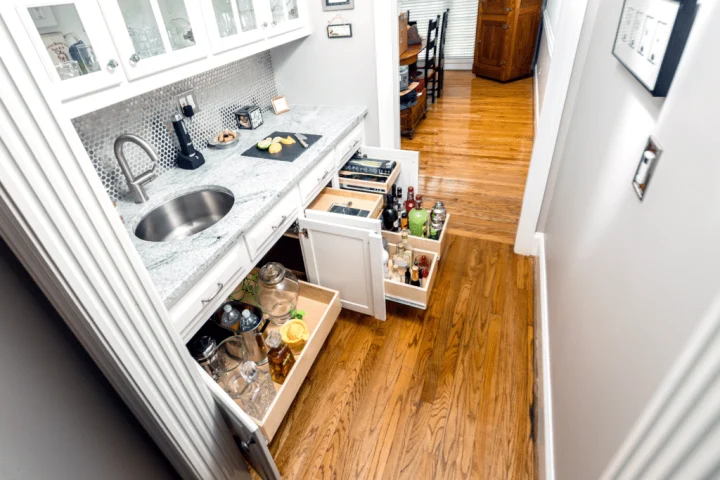 Glide out kitchen shelves.