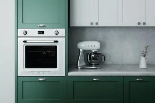 Green kitchen cabinet.