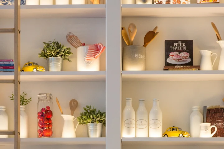 Shelves with objects on it.