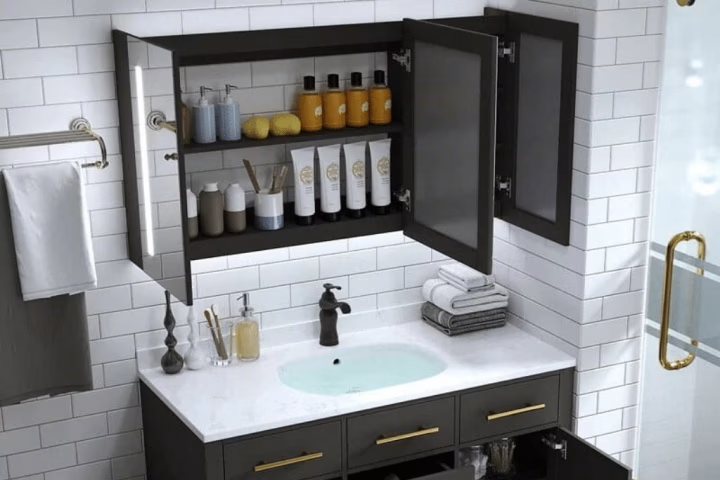 Medicine cabinet with mirror.