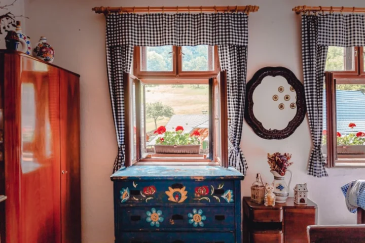 Painted children’s cabinet with stickers.