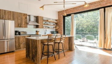 Wooden kitchen cabinets.