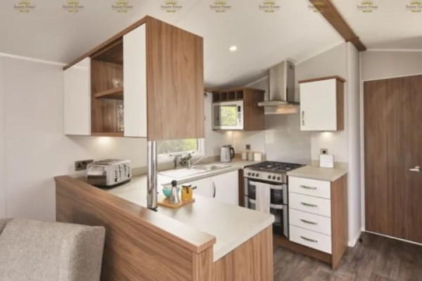 Wooden themed small kitchen.