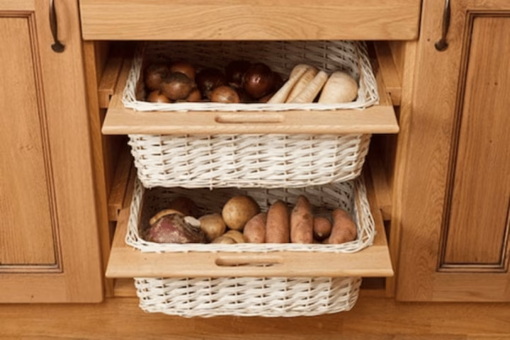 Whicker basket vegetable drawer.